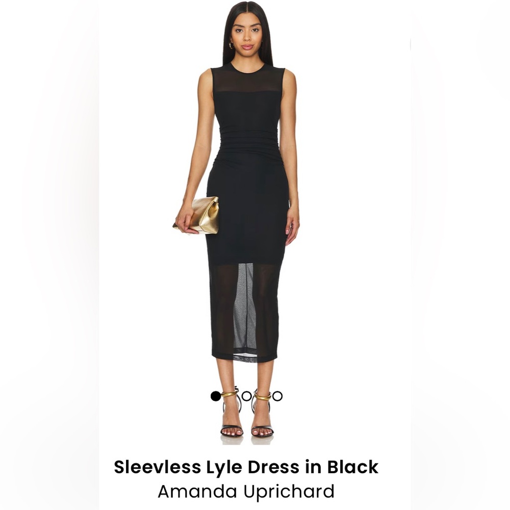 NWT AMANDA UPRICHARD LYLE BLACK RUSHED SHEER KEYHOLE BACK DRESS BLACK S REVOLVE
